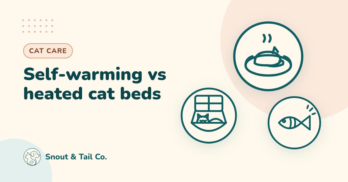 Self-warming vs heated cat beds: which one does your cat need?: illustration by Snout & Tail Co.